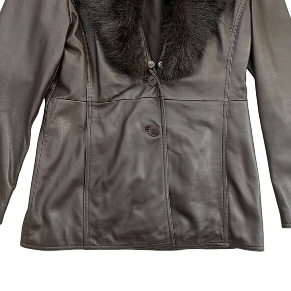 VIntage Mid Length Leather‎ Penny Lane Jacket Brown M Removable Faux Fur Collar - Picture 5 of 16